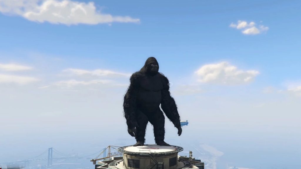 Screenshot of Kong on top of a building from GTA 5 Mod King Kong script mod